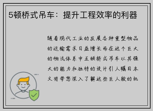 5顿桥式吊车：提升工程效率的利器