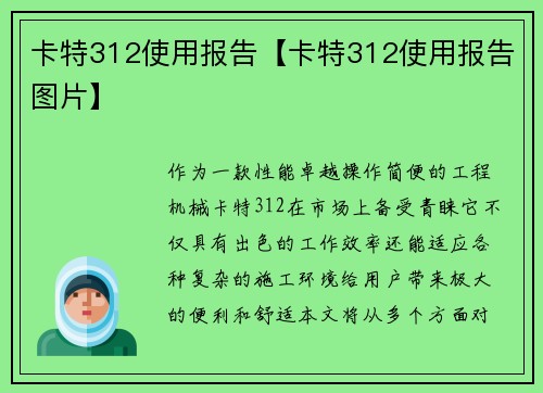 卡特312使用报告【卡特312使用报告图片】