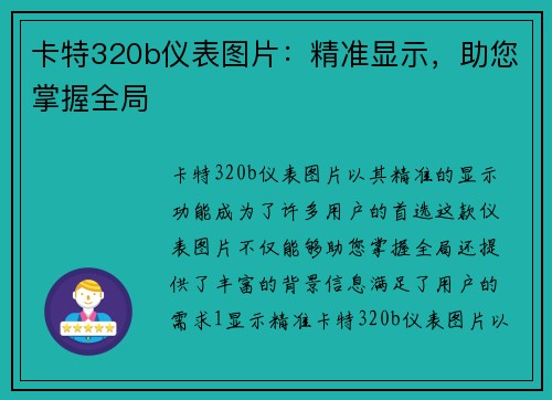 卡特320b仪表图片：精准显示，助您掌握全局