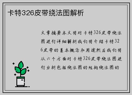 卡特326皮带绕法图解析